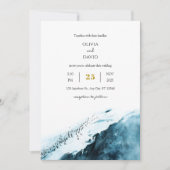 ターコイズブルーの海が広がる南極の海岸でのペンギンのオーシャンウェディング 招待状 (正面)