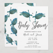ターコイズブルーの海が美しいカメのビーチベイビーシャワー 招待状 (正面/裏面)