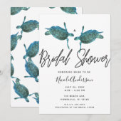 ターコイズブルーの海とウミガメのビーチ ウェディングシャワーの装飾 招待状 (正面/裏面)