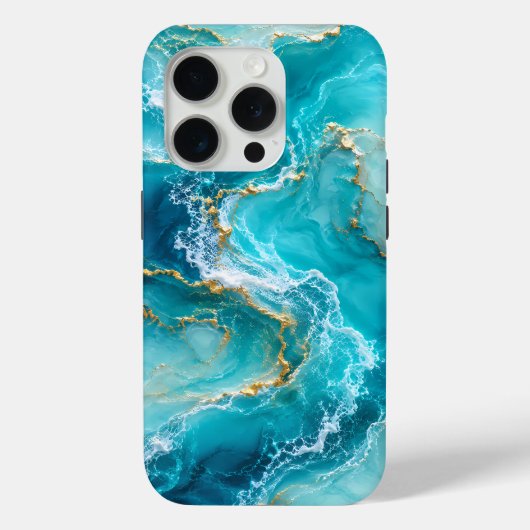 ターコイズブルーの海とゴールドの波が輝く高級大理石デザイン Case-Mate iPhoneケース (裏面)