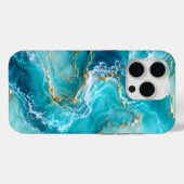 ターコイズブルーの海とゴールドの波が輝く高級大理石デザイン Case-Mate iPhoneケース (裏面 (横))
