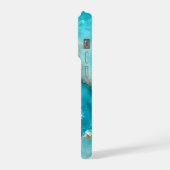 ターコイズブルーの海とゴールドの波が輝く高級大理石デザイン iPhoneケース (左側面)