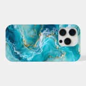 ターコイズブルーの海とゴールドの波が輝く高級大理石デザイン iPhoneケース (裏面横)