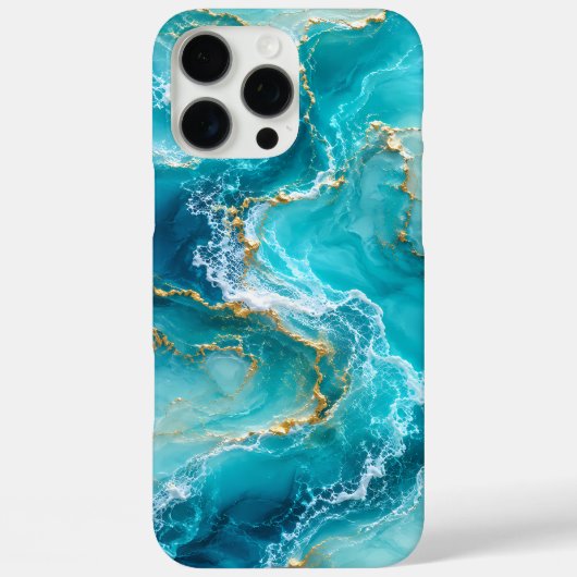 ターコイズブルーの海と大理石のラグジュアリーデザインにゴールドの波を添えて Case-Mate iPhoneケース (裏面)