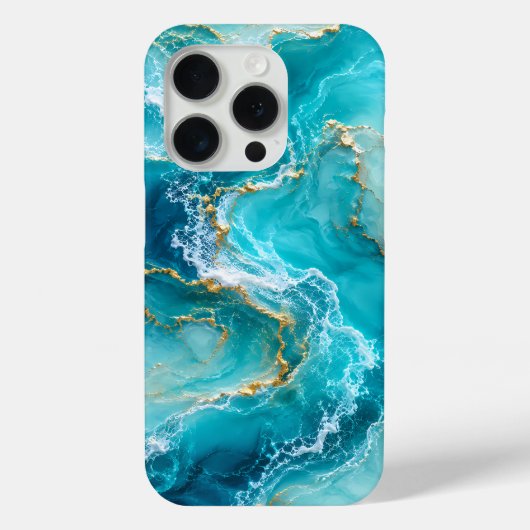 ターコイズブルーの海と大理石のラグジュアリーデザインにゴールドフォイルの波 Case-Mate iPhoneケース (裏面)