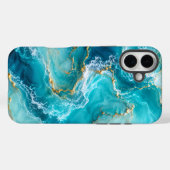 ターコイズブルーの海と大理石のラグジュアリーデザインにゴールドフォイルの波 Case-Mate iPhoneケース (裏面 (横))