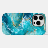 ターコイズブルーの海と大理石のラグジュアリーデザインにゴールドフォイルの波 Case-Mate iPhoneケース (裏面 (横))