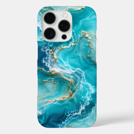 ターコイズブルーの海と大理石のラグジュアリーデザインにゴールドフォイルの波 Case-Mate iPhoneケース (裏面)