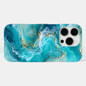ターコイズブルーの海と大理石のラグジュアリーデザインにゴールドフォイルの波 Case-Mate iPhoneケース (裏面 (横))