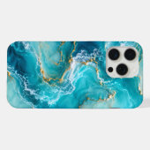 ターコイズブルーの海と大理石の高級感あふれるデザインにゴールドの波を添えて iPhoneケース (裏面横)