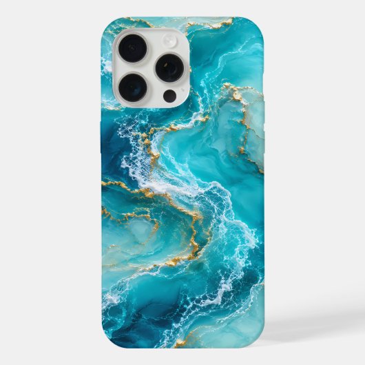 ターコイズブルーの海と大理石の高級感あふれるデザインにゴールドの波を添えて iPhoneケース (裏面)