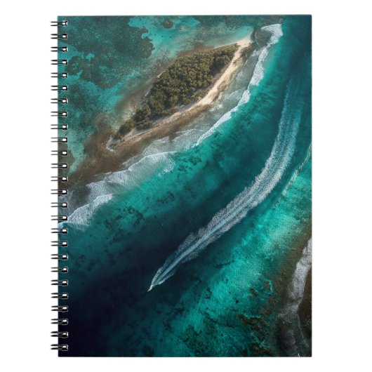 ターコイズブルーの海の島の空中写真 ノートブック (正面)