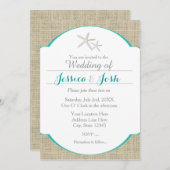 ターコイズブルーの海岸の麻の星型魚の招待状 招待状 (正面/裏面)