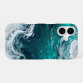ターコイズブルーの海洋レジン渦巻き iPhone 16ケース (裏面横)