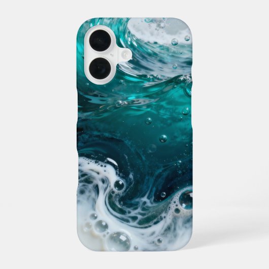 ターコイズブルーの海洋レジン渦巻き iPhone 16ケース (裏面)