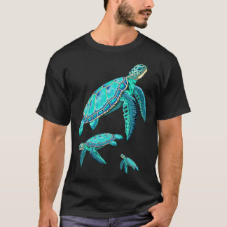 ターコイズブルーの海洋生物の友 Tシャツ