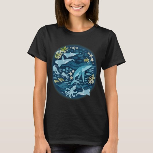 ターコイズブルーの海洋生物 Tシャツ (正面)