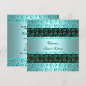 ターコイズブルーの渦巻き エレガント スイート16 招待状 (正面/裏面)