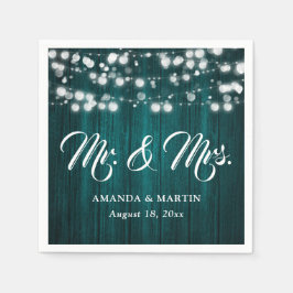 ターコイズブルーの田舎風ウッドストリングライトの結婚式 Mr and Mrs ウェディング スタンダードランチョンナプキン
