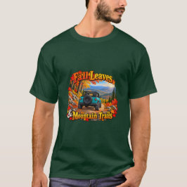 ターコイズブルーの秋の葉と山道Tシャツ Tシャツ