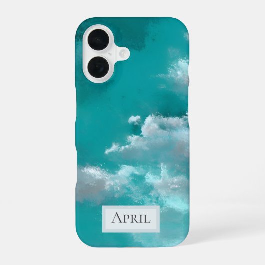 ターコイズブルーの空に浮かぶ白雲 iPhone 16ケース (裏面)