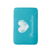 ターコイズブルーの粗ヴィンテージハート浴用マット敷物 バスマット (正面縦)