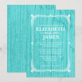 ターコイズブルーの素朴なバーンハウスの木の結婚式の招待状 招待状 (正面/裏面)