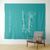 ターコイズブルーの結婚式バックドロップ - シンプルでエレガントなカリグラフィー タペストリー (インサイチュ(横))