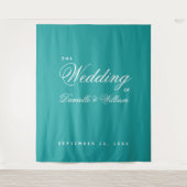 ターコイズブルーの結婚式バックドロップ - シンプルでエレガントなカリグラフィー タペストリー (正面)
