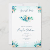 ターコイズブルーの結婚式 保存日 招待状 (正面)