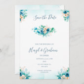 ターコイズブルーの結婚式　保存日 招待状 (正面/裏面)