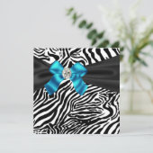 ターコイズブルーの縞模様のゼブラのパーティー招待状 招待状 (スタンド正面)