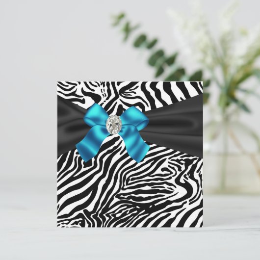 ターコイズブルーの縞模様のゼブラのパーティー招待状 招待状 (スタンド正面)