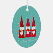 ターコイズブルーの背景にいる3人のクリスマスノーム メタルオーナメント (正面右)