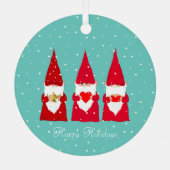 ターコイズブルーの背景にいる3人のクリスマスノーム メタルオーナメント (裏面)