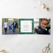 ターコイズブルーの背景にゴールドのホリデーグリーン 4 枚の写真のクリスマス カード (内部)