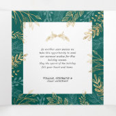 ターコイズブルーの背景にゴールドのホリデーグリーン 4 枚の写真のクリスマス カード (内部中)