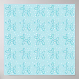 ターコイズブルーの背景に水色のポルカドットが入ったターコイズブルーの風船の犬 ポスター