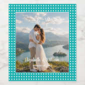 ターコイズブルーの背景に白い水玉 - オーダーメイドの結婚式 ワインラベル (シングルラベル)