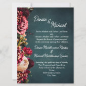 ターコイズブルーの背景に菊のウェディング 招待状 (正面)