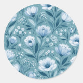 ターコイズブルーの背景の青い花 ラウンドシール (正面)