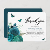ターコイズブルーの花と蝶の葬儀 サンキューカード (正面/裏面)