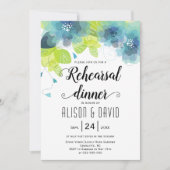 ターコイズブルーの花の結婚式リハーサルディナー 招待状 (正面)