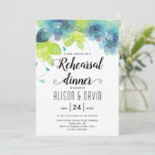 ターコイズブルーの花の結婚式リハーサルディナー 招待状 (スタンド正面)