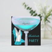 ターコイズブルーの花嫁パーティー ワインボトルオープナー 招待状 (スタンド正面)