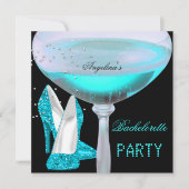 ターコイズブルーの花嫁パーティー ワインボトルオープナー 招待状 (正面)