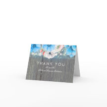 ターコイズブルーの花柄のラスティックウェディング御礼