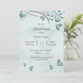 ターコイズブルーの蝶と葉の結婚前お披露目パーティー 招待状 (スタンド正面)