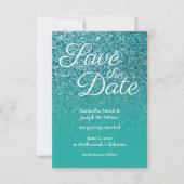 ターコイズブルーの輝きのオンブレ グリッター セーブ・ザ・デート 招待状 (正面)