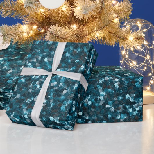 ターコイズブルーの輝き グリッター柄 ラッピングペーパー (クリスマス)